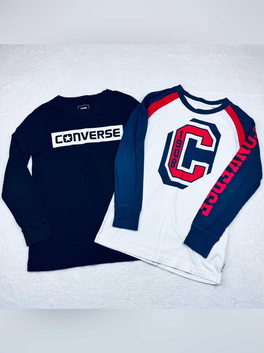 Converse lot of 2 long sleeve T-shirts. Size M. Black & White/ blue/ red.